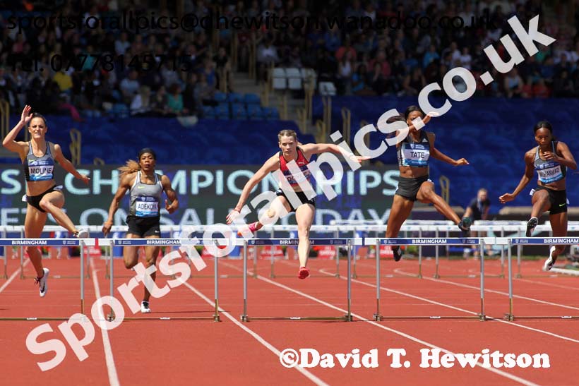 Kendra Harrison wins the 100 metres hurdles from Brianna Rollins and Kristi Castlin (all USA), IAAF Diamond League, Birmingham. Photo: David T. Hewitson/Sports for All Pics